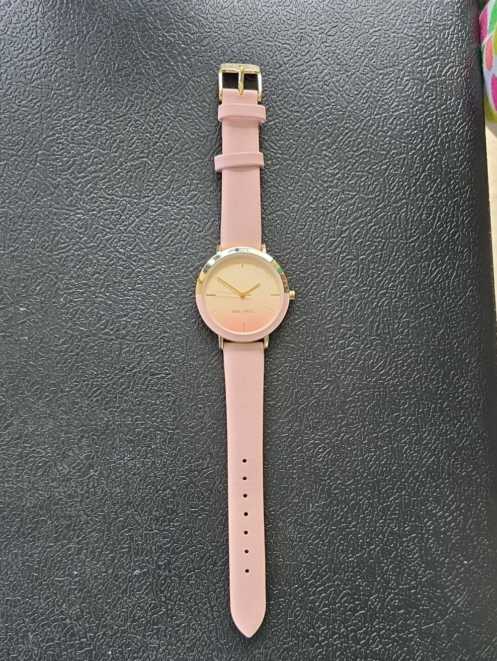 Anne Klein Blush Pink Leather Strap Watch with Gold-Tone Case